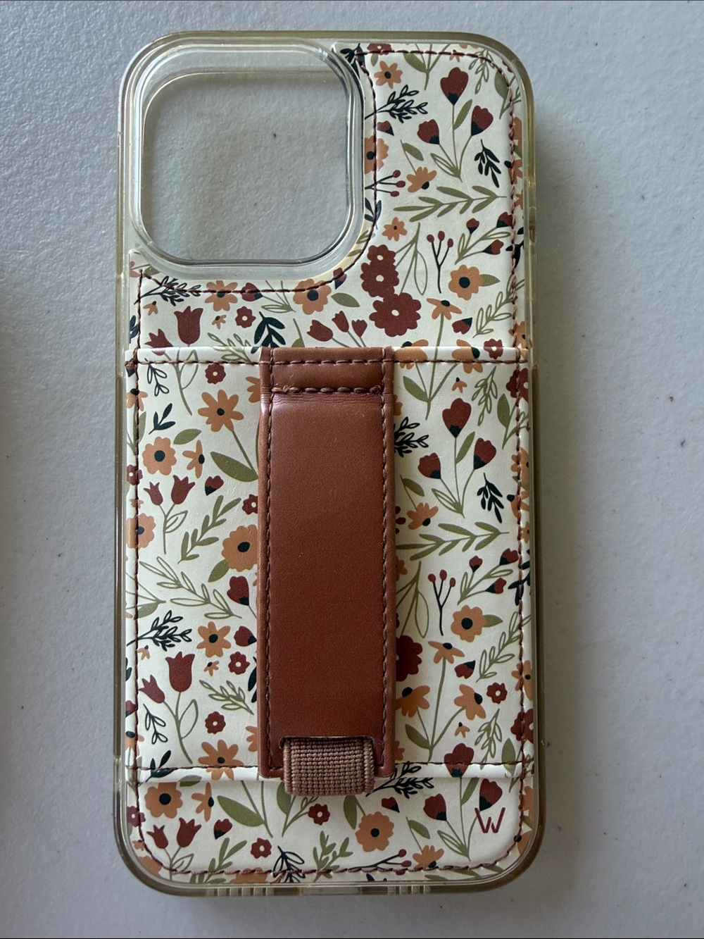 Walli Cream Floral Phone Case with Brown Strap